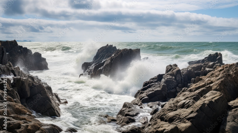 Dramatic Seascape with Crashing Waves and Rugged Cliffs Dramatic Seascape with Crashing Waves and Rugged Cliffs