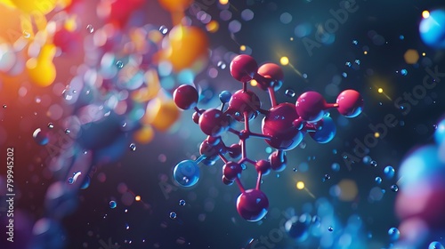 Fototapeta Naklejka Na Ścianę i Meble -  Vibrant 3d molecule model illustration on science background with molecular structure and atoms - conceptual scientific visualization for education, research, or presentations