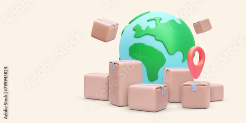 Parcel delivery anywhere in the world concept in realistic style. Vector illustration