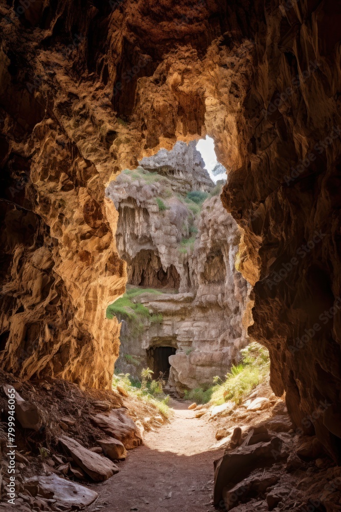 Enchanting Cave Passage with Lush Vegetation Enchanting Cave Passage with Lush Vegetation