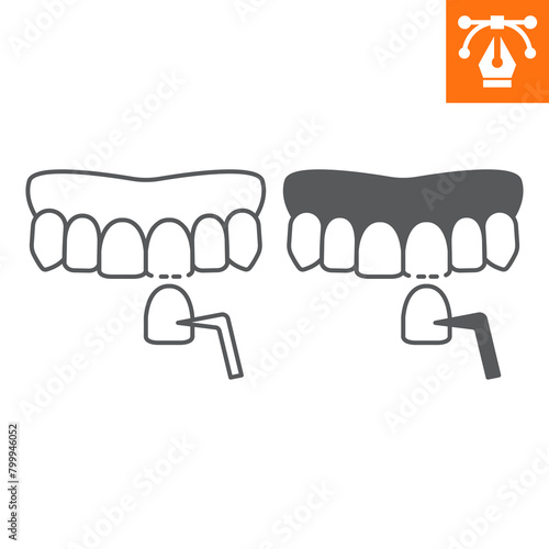 Dental veneer line and solid icon, outline style icon for web site or mobile app, dentistry and stomatology, dental veneers vector icon, simple vector illustration, vector graphics.