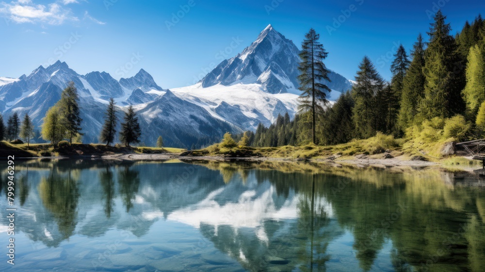 Majestic mountain landscape with serene lake reflection