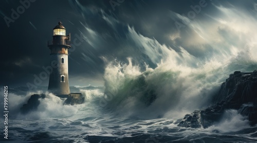 Dramatic Lighthouse in Stormy Seas