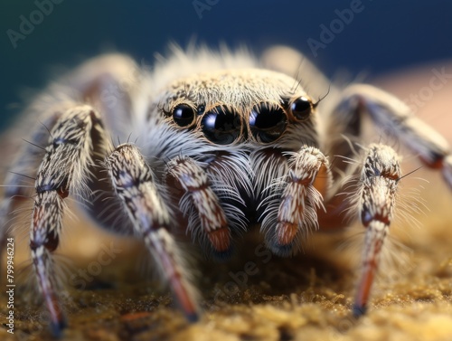 Extreme close-up of a furry spider with large eyes