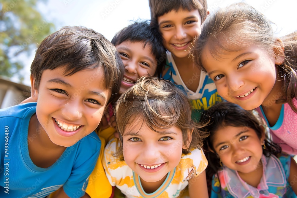 Fototapeta premium Portrait Of asian Children Hanging Out With Friends In Countryside Together