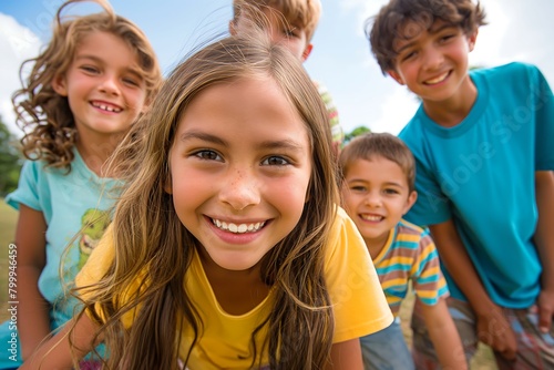 group of cheerful happy children, looking at the camera
