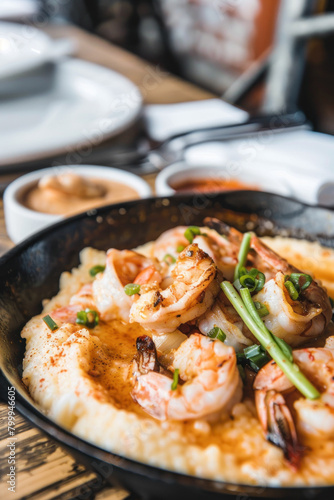 Delicious Shrimp and Grits aerial view, Culinary World Tour, Food and Street Food
