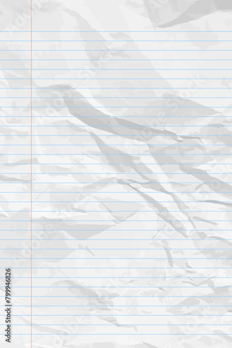 White clean crumpled notebook paper with lines
