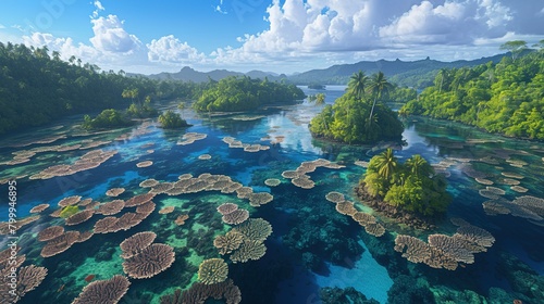 Vibrant and healthy coral reef ecosystem in the crystal clear waters of Raja Ampat, ,Generative ai, photo
