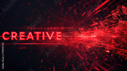 text "CREATIVE" red color with screen effects of technological failures in black background