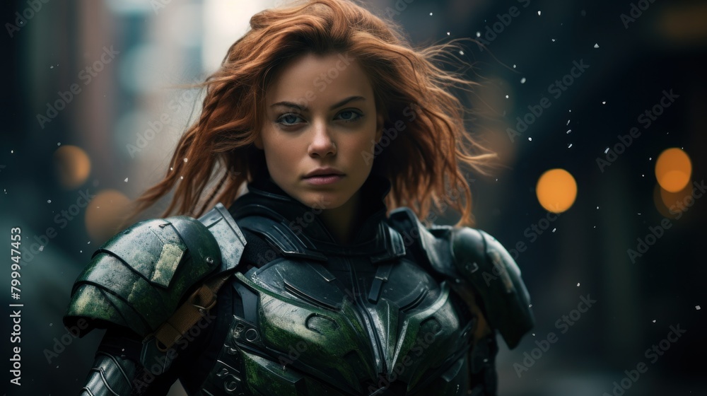 Futuristic female warrior in action Futuristic female warrior in action