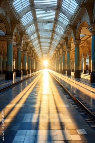 Majestic Architectural Hallway with Sunlight