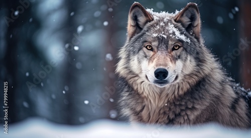 Majestic wolf in snowy winter landscape