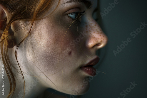 Woman with acne skin problem hormonal acne close up image generative AI