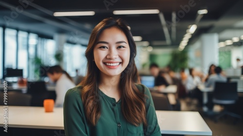 Smiling young woman in casual office setting