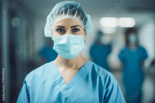 Generative IA picture modern operating room in futuristic surgery clinic team of professionals operating patient