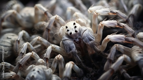 Albino jumping spiders on a table