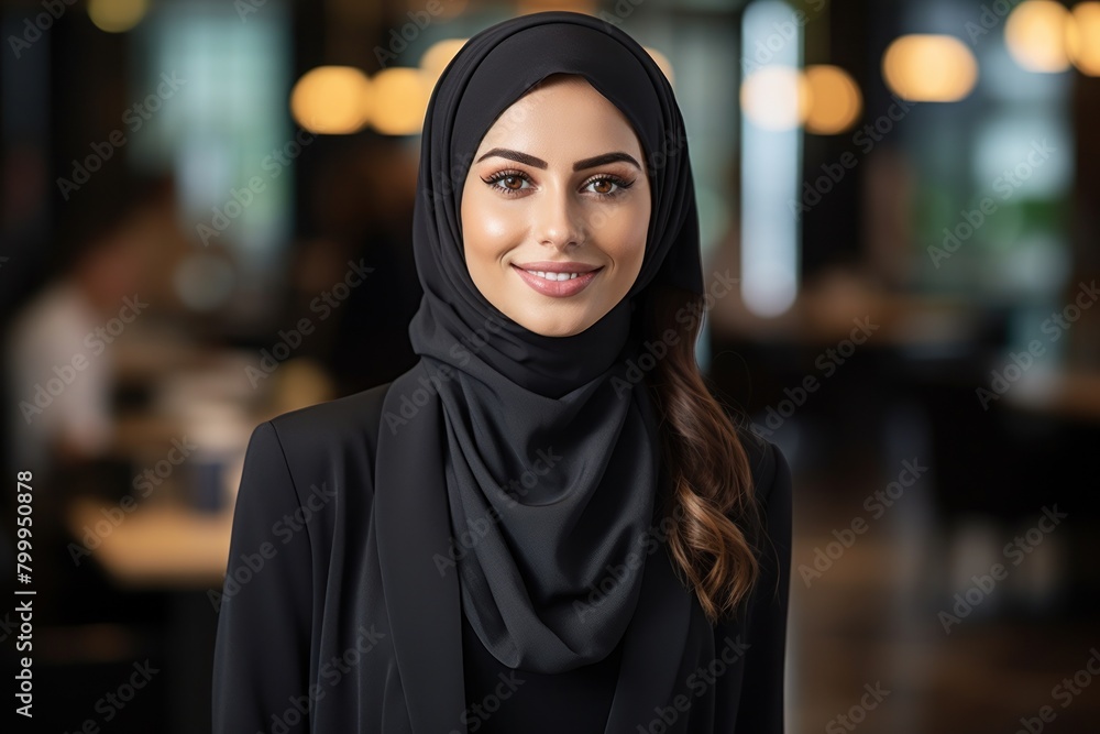 Confident young woman in black hijab Confident young woman in black hijab