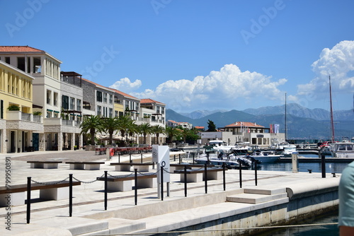 Portonovi Montenegro - luxurious seaside resort on the coast of Boka Kotor Bay, in Kumbor, near Herceg Novi. Aerial view with luxury yachts photo