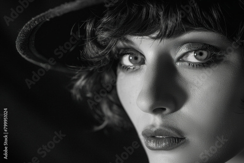 Wallpaper Mural Elegant beautiful young femme fatale woman in cinematic film black white style generative AI Torontodigital.ca