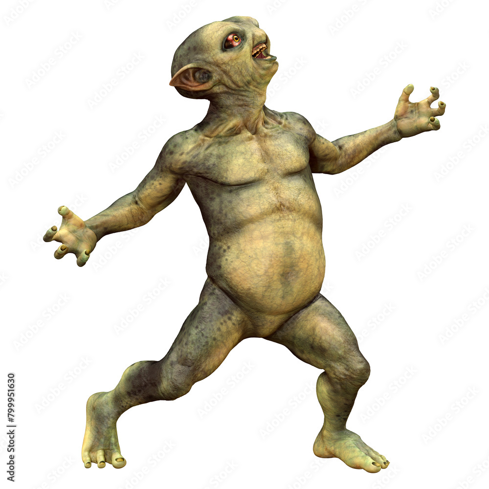 3D Rendering Green Alien on White 3D Rendering Green Alien on White