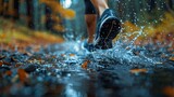 Dynamic splash on rainy trail run