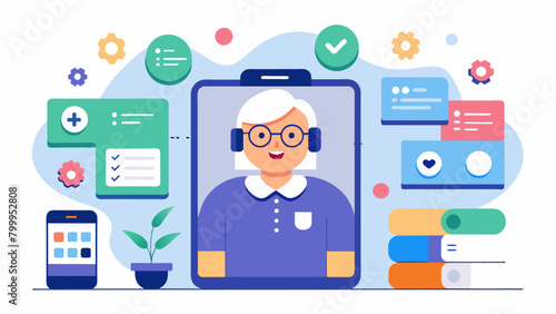 A virtual assistant app that helps a person with exeive function impairments manage their daily tasks schedule and medication reminders.. Vector illustration