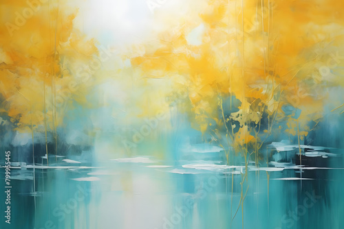 Tranquil Sunlit Tranquility, abstract landscape art, painting background, wallpaper, generative ai