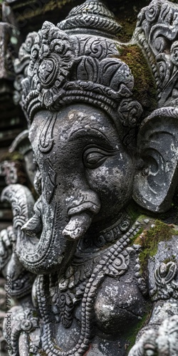 Architecture Symbol. Ancient Stone Ganesha Statue in Bali Showcasing Craftsmanship
