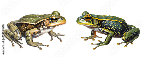 Illustration with the green frog. Funny amphibian on the transparent background.