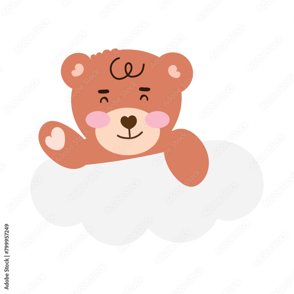 Fototapeta premium Adorable baby bear sleeping on the moon