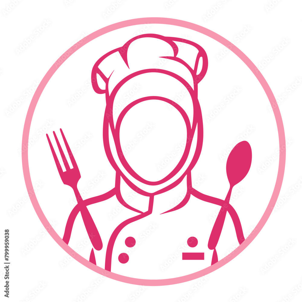 woman chef wearing a hijab holds a fork and spoon in a professional kitchen woman chef wearing a hijab holds a fork and spoon in a professional kitchen
