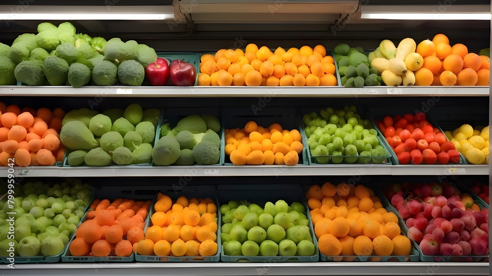 a grocery store shelf with many different fruits including apples oranges and apples