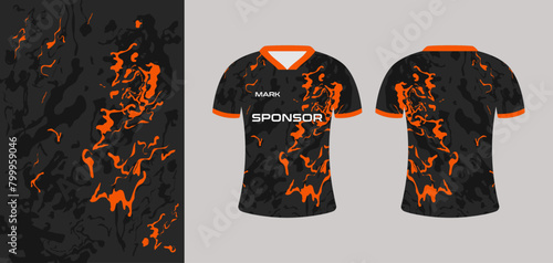 Sport jersey design template for sublimation. Abstract ink in water background.