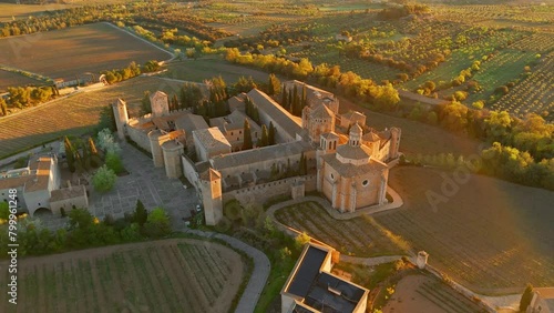 Aerial view of the Royal Abbey of Santa Maria de Poblet in Catalonia, Spain photo