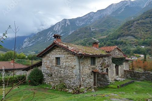 Stone House. Old Architecture Building in Scenic Mountain Landscape