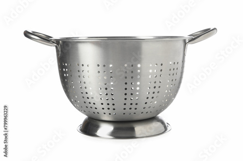 One clean empty colander isolated on white