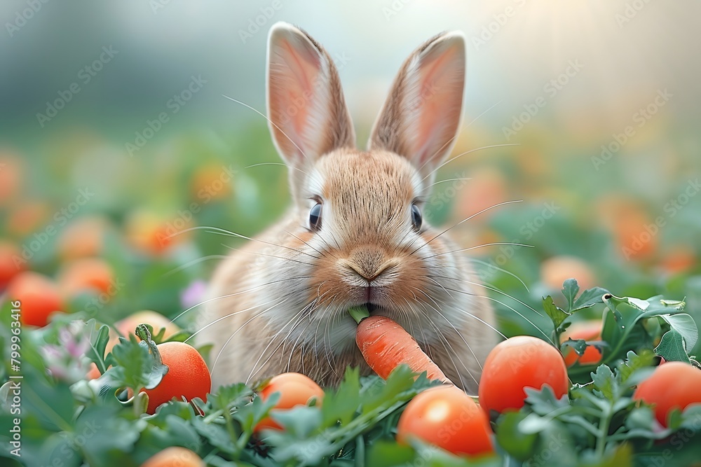 Adorable Bunny Enjoying a Fresh Carrot in a Lush Garden Adorable Bunny Enjoying a Fresh Carrot in a Lush Garden