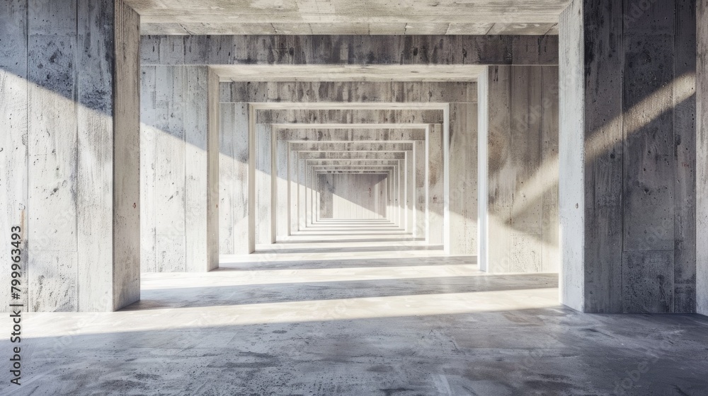 Abstract Interior. Sunlit Empty Concrete Space with Industrial Architecture Abstract Interior. Sunlit Empty Concrete Space with Industrial Architecture