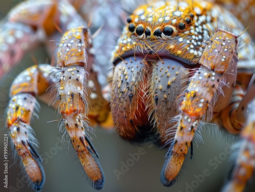 High-magnification view of a spider's fang, detailed textures, macro photography