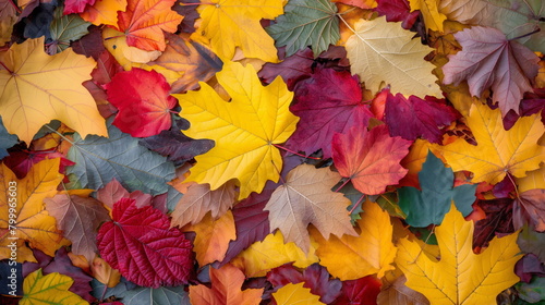 collection of colorful autumn leaves scattered on the ground in a peaceful park setting