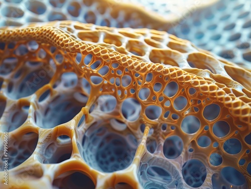 High-magnification view of a honeycomb, intricate structures, macro photography