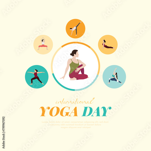 international yoga day wishes or greeting cteative post design with infographic theme background or yoga, asana, pose, social, media, 21st, june, wishing, post, banner, vector, illustration,