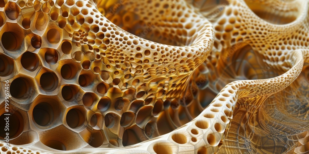 Zoomed-in view of a honeycomb, high-magnification with intricate patterns