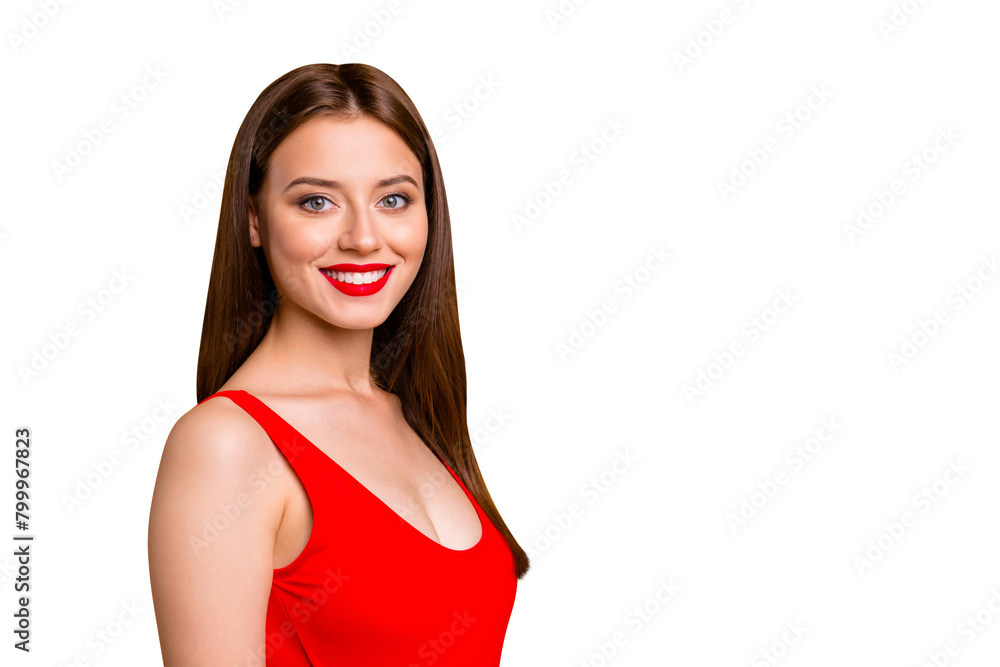 Close up portrait of charming brunette girl standing against vivid yellow background with copy space for text and looking at the camera Close up portrait of charming brunette girl standing against vivid yellow background with copy space for text and looking at the camera