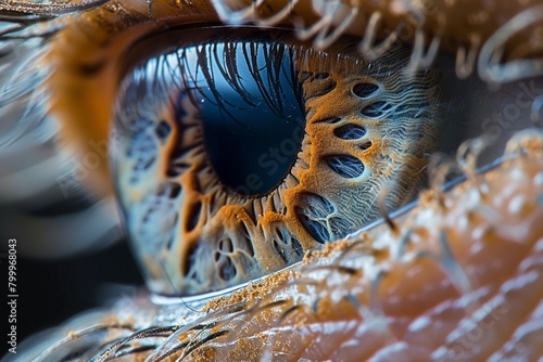 Extreme close-up of a human eyelid, high-magnification with intricate structures
