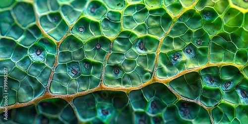Zoomed-in view of a leaf's stomata, high-magnification with detailed structures