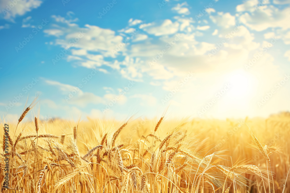 Gold wheat field and blue sky with clouds. Beautiful Nature Landscape. Gold wheat field and blue sky with clouds. Beautiful Nature Landscape.
