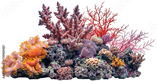 A tropical coral reef on rocks isolated on a white background