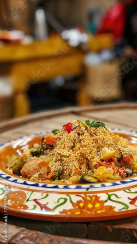 Vibrant Moroccan Couscous Display., Culinary World Tour, Food and Street Food photo